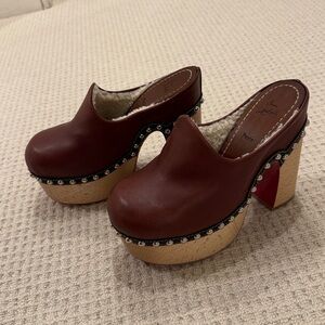 Christian Louboutin Joan Shearling Lined Platform Clog in Bourbon 38